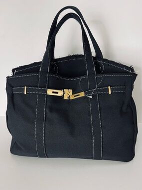 Boatkin Large Canvas Black Gold Hardware Tote Bag NWOT